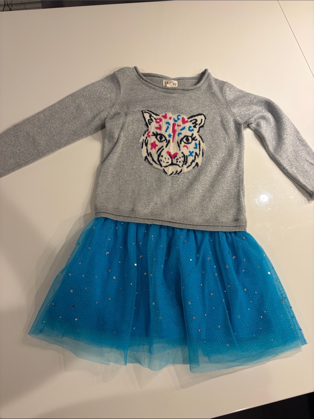 Hatley Silver & Blue Tiger Sweater Tulle Dress